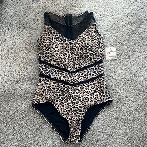 Marina West Women’s One Piece with Leopard and Black Accents